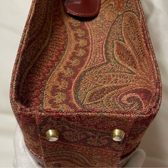 Etro Authentic Vintage Milano Red & Brown Fabric Paisley Tote Bag - Picture 8 of 15